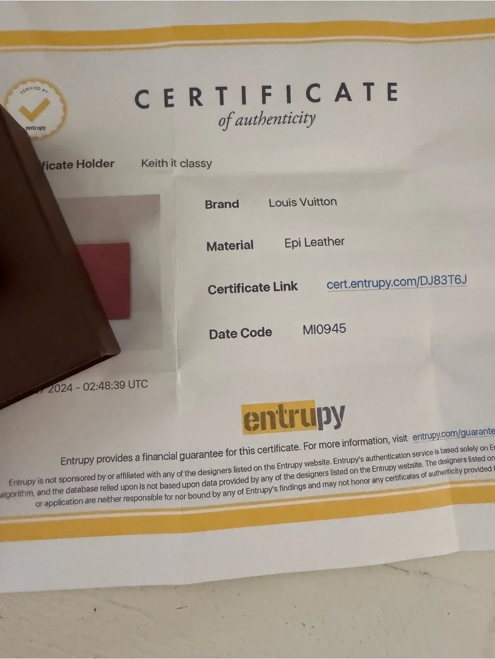 Louis Vuitton authenticated great condition red Epi leather credit card